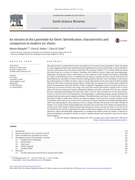 Ice Streams in the Laurentide Ice Sheet: Identiﬁcation, Characteristics and Comparison to Modern Ice Sheets