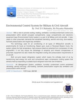 Environmental Control System for Military & Civil Aircraft