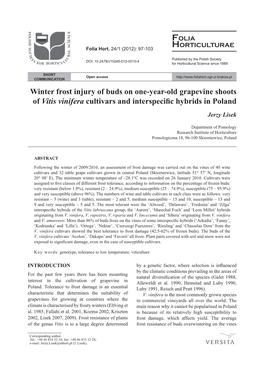 Winter Frost Injury of Buds on One-Year-Old Grapevine Shoots of Vitis Vinifera Cultivars and Interspecific Hybrids in Poland