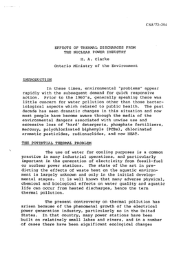 Cna' 73-304 Effects of Thermal Discharges from The