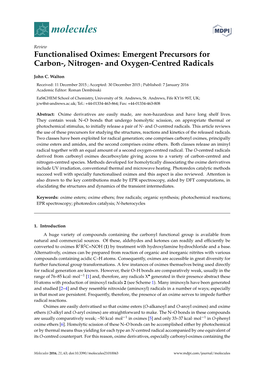 Functionalised Oximes: Emergent Precursors for Carbon-, Nitrogen- and Oxygen-Centred Radicals