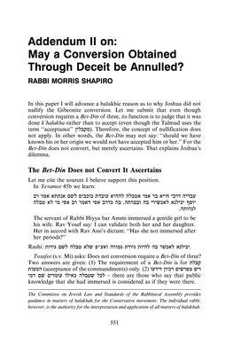 Addendum II On: May a Conversion Obtained Through Deceit Be Annulled? RABBI MORRIS SHAPIRO