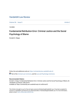 Criminal Justice and the Social Psychology of Blame