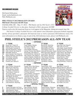 Phil Steele's 2012 Preseason All-Mw Team