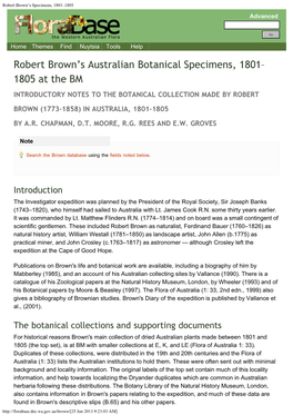 Robert Brown's Specimens, 1801–1805