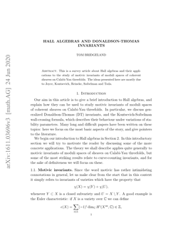 HALL ALGEBRAS and DONALDSON-THOMAS INVARIANTS 3 Statements Here This Suﬃces; the Full Scheme-Theoretic Isomorphism Is Covered in [33, Section 2])