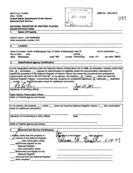 OCT -12007 National Park Service NATIONAL K,;:Ik C&Ivlcc NATIONAL REGISTER of HISTORIC PLACES REGISTRATION FORM 1