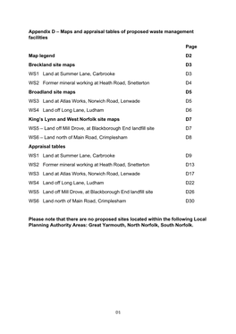 Appendix D – Maps and Appraisal Tables of Proposed Waste