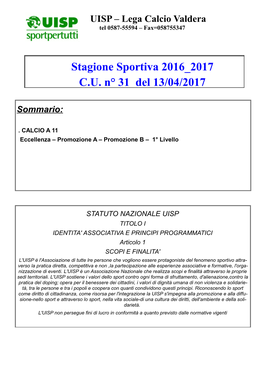 Stagione Sportiva 2016 2017 C.U. N° 31 Del 13/04/2017