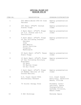 Official Flight Kit Mission Sts-36 Item No. Description