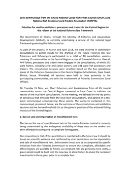 Joint Communiqué from the Ghana National Canoe Fishermen Council (GNCFC) and National Fish Processors and Traders Association (NAFPTA)