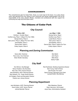 The Citizens of Cedar Park City Council Planning and Zoning