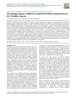 Traditional Ecological Knowledge Transformations in the Colombian Amazon