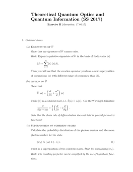Theoretical Quantum Optics and Quantum Information (SS 2017) Exercise II (Discussion: 17.05.17)
