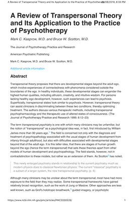 A Review of Transpersonal Theory and Its Application to the Practice of Psychotherapy20/08/2019, 8�33 PM