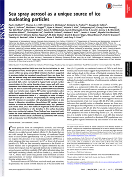 Sea Spray Aerosol As a Unique Source of Ice Nucleating Particles