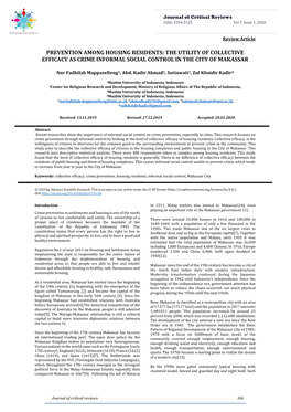 Prevention Among Housing Residents: the Utility of Collective Efficacy As Crime Informal Social Control in the City of Makassar