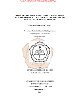 Women Gender Discriminations in South Korea Leading to Kim Ji-Young’S Hwabyung Seen in Cho Nam-Joo’S Kim Jiyoung, Born 1982