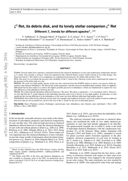 Ζ2 Ret, Its Debris Disk, and Its Lonely Stellar Companion Ζ1 Ret ? ?? Different Tc Trends for Different Spectra , V