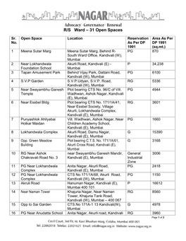 R/S Ward – 31 Open Spaces