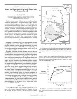 Results of a Herpetological Survey in Ghana and a New Country Record