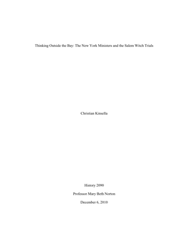 Thinking Outside the Bay: the New York Ministers and the Salem Witch Trials