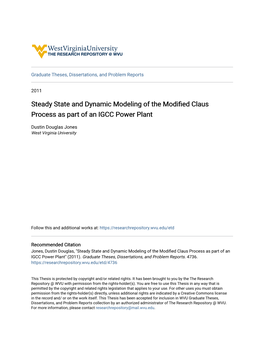 Steady State and Dynamic Modeling of the Modified Claus Process As Part of an IGCC Power Plant