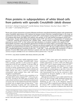 Prion Proteins in Subpopulations of White Blood Cells from Patients with Sporadic Creutzfeldt&Ndash;Jakob Disease