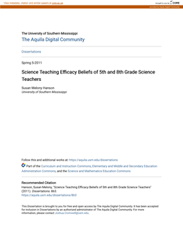 Science Teaching Efficacy Beliefs of 5Th and 8Th Grade Science Teachers