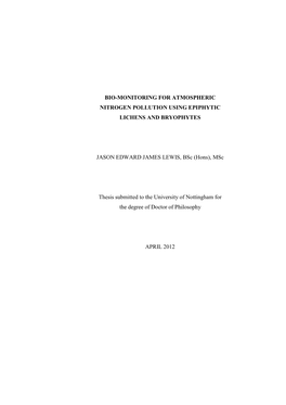 Bio-Monitoring for Atmospheric Nitrogen Pollution Using Epiphytic Lichens and Bryophytes