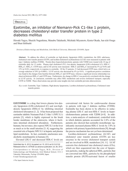 Ezetimibe, an Inhibitor of Niemann-Pick C1-Like 1 Protein, Decreases Cholesteryl Ester Transfer Protein in Type 2 Diabetes Mellitus