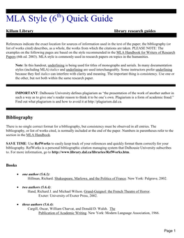 MLA Style (6 ) Quick Guide