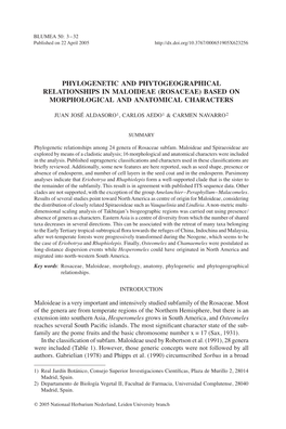 Phylogenetic and Phytogeographical Relationships in Maloideae (Rosaceae) Based on Morphological and Anatomical Characters