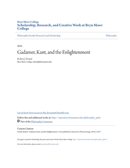 Gadamer, Kant, and the Enlightenment Robert J