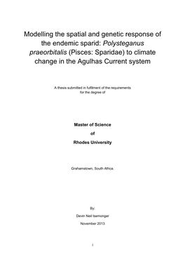 Polysteganus Praeorbitalis (Pisces: Sparidae) to Climate Change in the Agulhas Current System