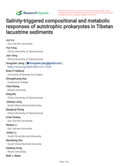 Salinity-Triggered Compositional and Metabolic Responses of Autotrophic Prokaryotes in Tibetan Lacustrine Sediments