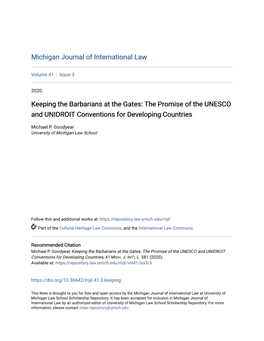 The Promise of the UNESCO and UNIDROIT Conventions for Developing Countries