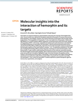 Molecular Insights Into the Interaction of Hemorphin and Its Targets