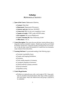 Syllabus Mathematical Statistics