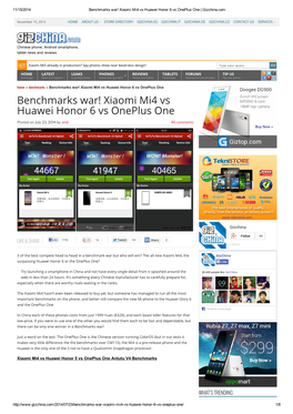 Benchmarks War! Xiaomi Mi4 Vs Huawei Honor 6 Vs Oneplus One | Gizchina.Com
