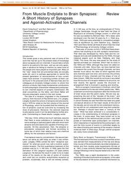 Review a Short History of Synapses and Agonist-Activated Ion Channels