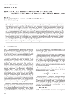 Specific Power for Interstellar Missions Using Inertial Confinement Fusion Propulsion