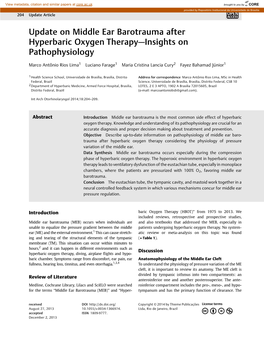Update on Middle Ear Barotrauma After Hyperbaric Oxygen Therapy—Insights on Pathophysiology