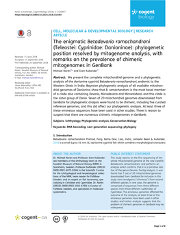 (Teleostei: Cyprinidae: Danioninae): Phylogenetic