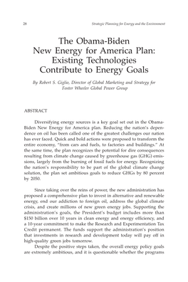 The Obama-Biden New Energy for America Plan: Existing Technologies Contribute to Energy Goals