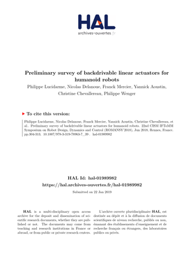Preliminary Survey of Backdrivable Linear Actuators for Humanoid Robots