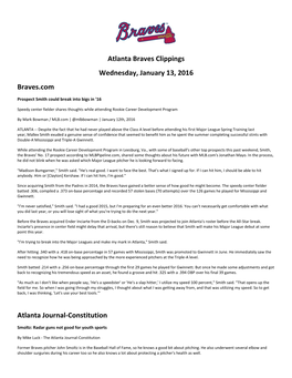 Atlanta Braves Clippings Wednesday, January 13, 2016 Braves.Com