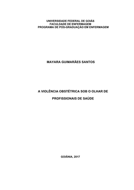 Mayara Guimarães Santos a Violência Obstétrica Sob O Olhar De