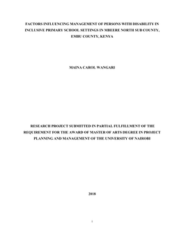 Factors Influencing Management of Persons with Disability in Inclusive Primary School Settings in Mbeere North Sub County, Embu County, Kenya