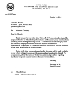 Monsanto Company; Rule 14A-8 No-Action Letter